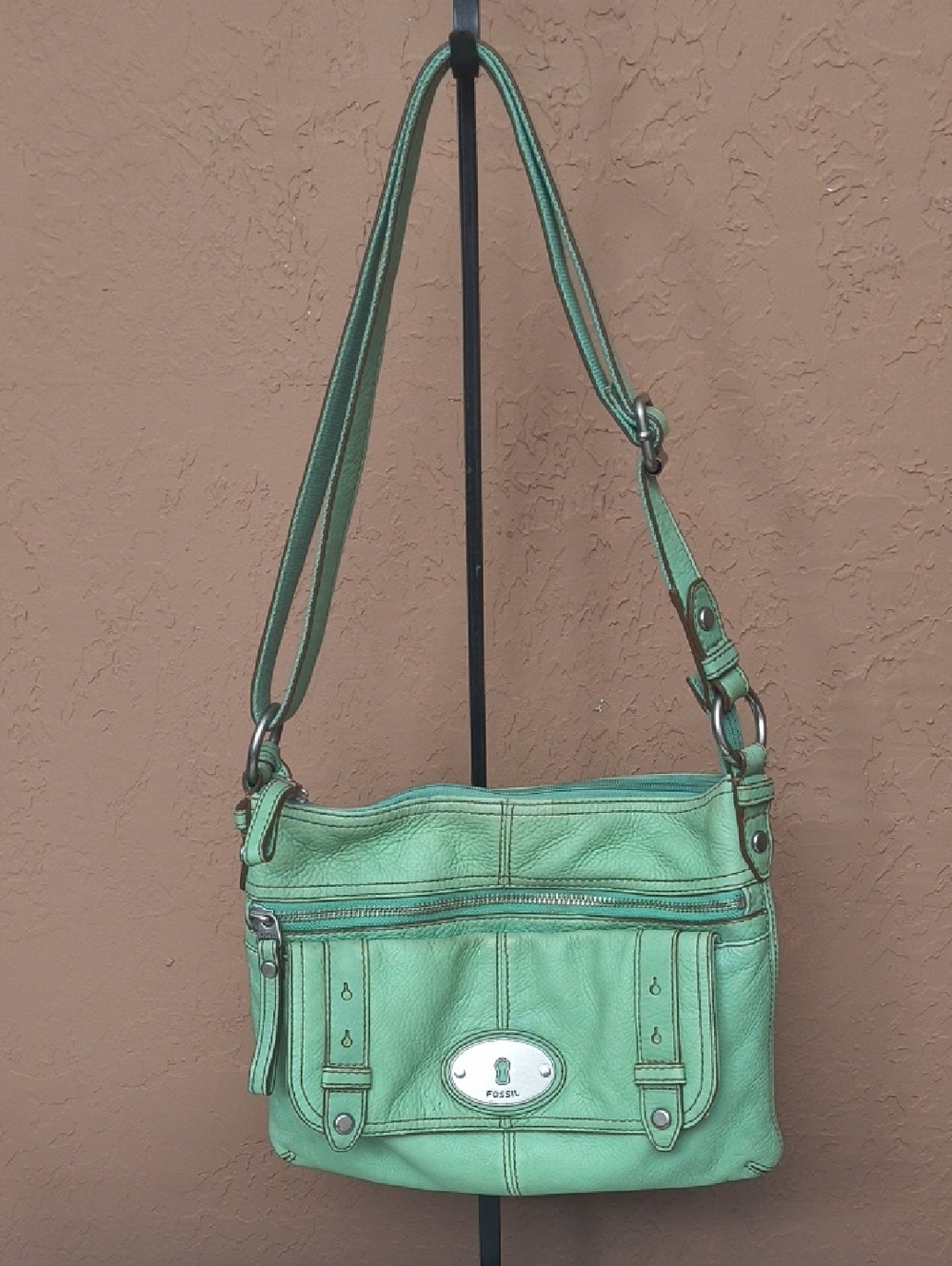 Fossil Mint Green Leather Crossbody with Adjustable Strap